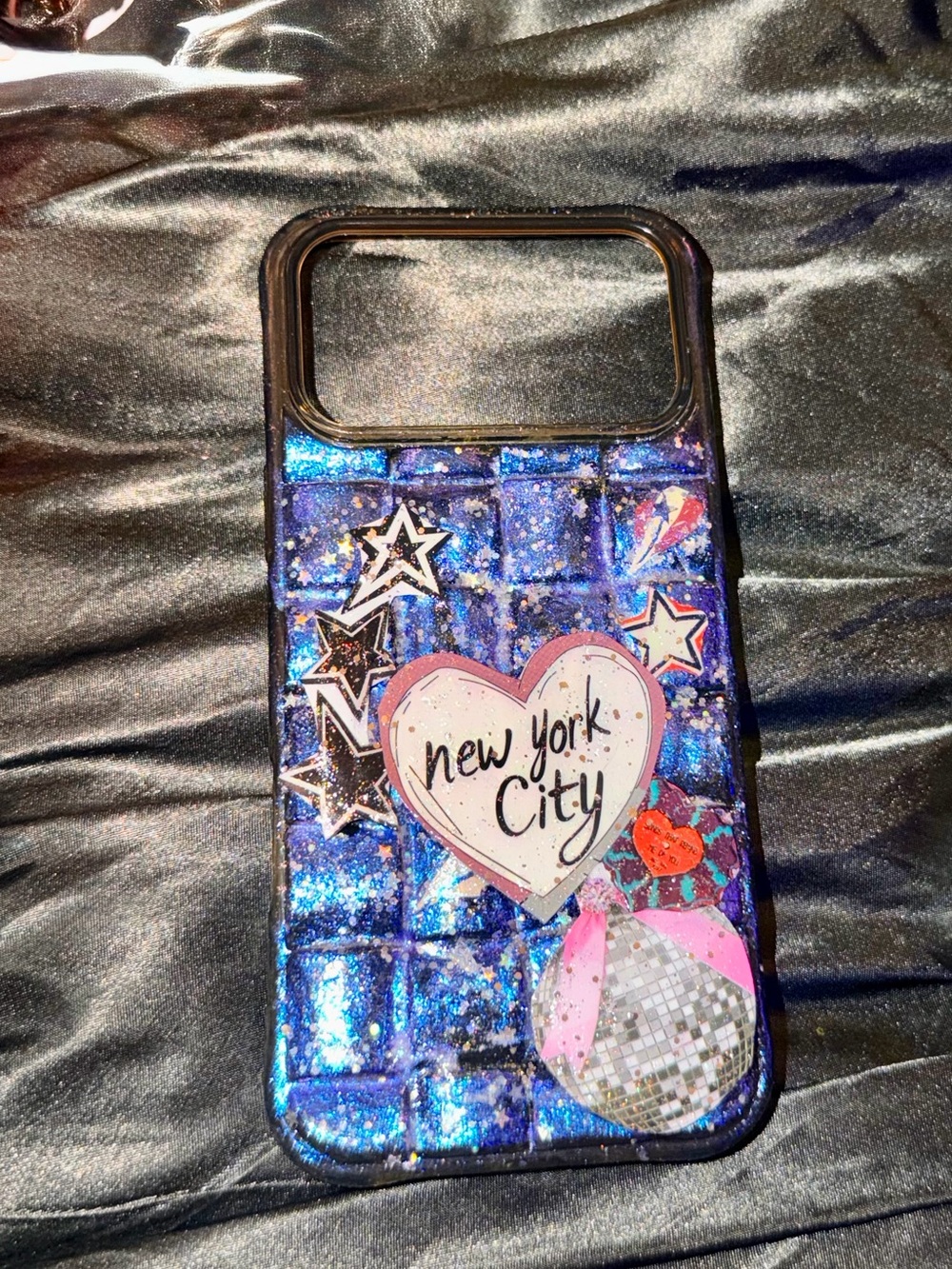 Blue Glitter 'New York City' Decorative IPhone 17 Pro Max Case - Handmade